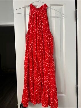 Red Halter Polka Dot Halter Dress - Women's Summer Dress